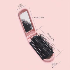 Foldable Hair Brush With Mirror Compact Comb Portable Mini Hair Brush