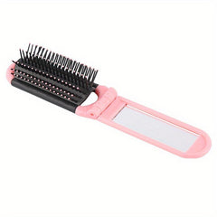 Foldable Hair Brush With Mirror Compact Comb Portable Mini Hair Brush