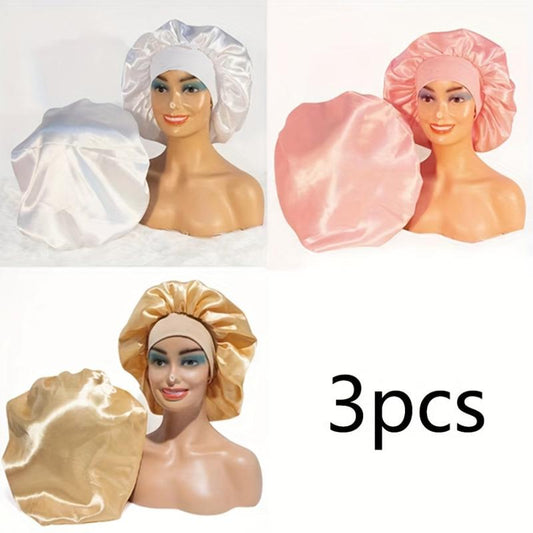 3pcs Set Satin Bonnet Sleep Cap Hair Cover for Women Girls