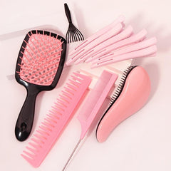 11pcs Hair Grooming Set; Detangling Brush, Comb, Massage Brush, Hair Clips