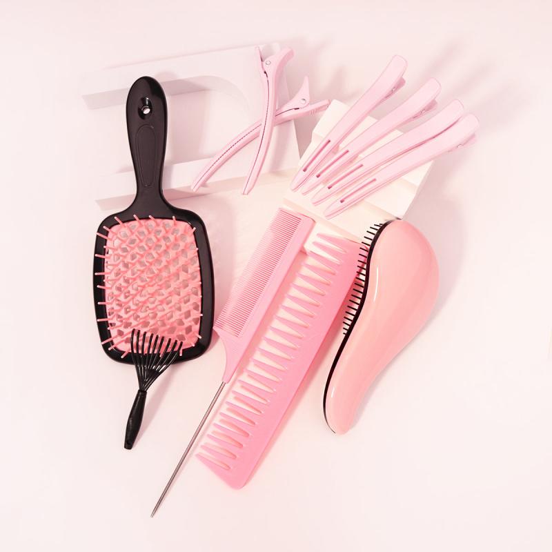 11pcs Hair Grooming Set; Detangling Brush, Comb, Massage Brush, Hair Clips