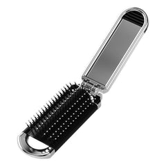 Portable Folding Hair Brush with Mirror Compact Pocket Size Comb