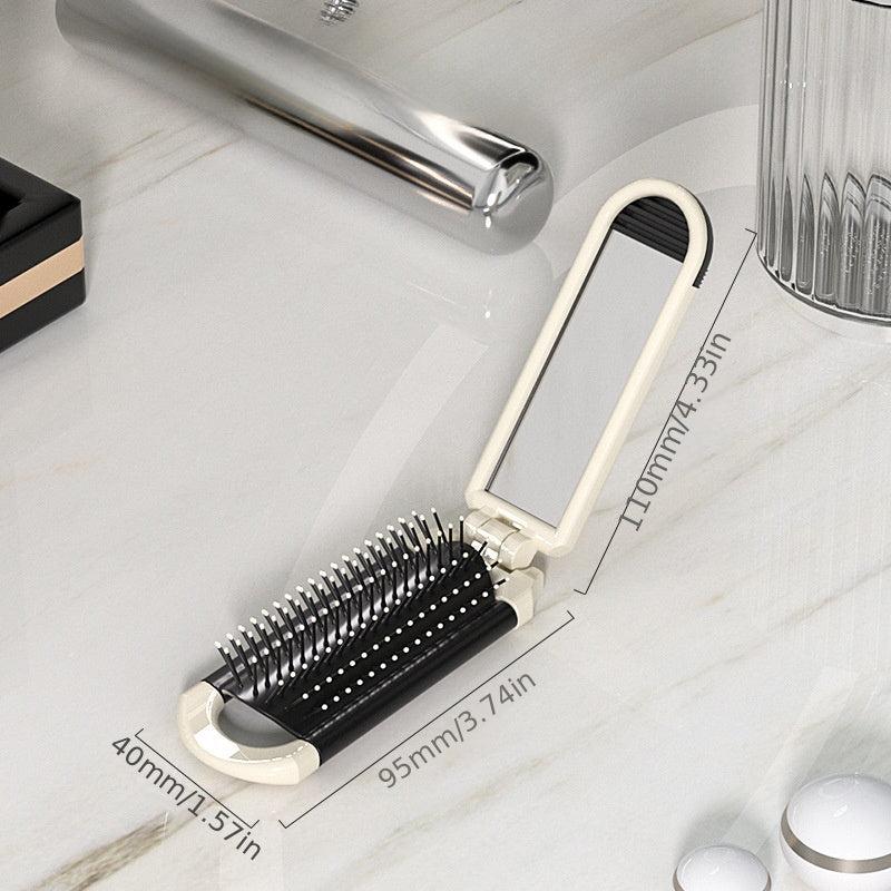Portable Folding Hair Brush with Mirror Compact Pocket Size Comb