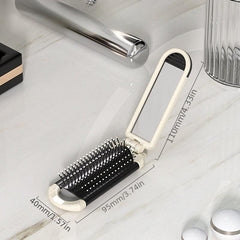 Portable Folding Hair Brush with Mirror Compact Pocket Size Comb