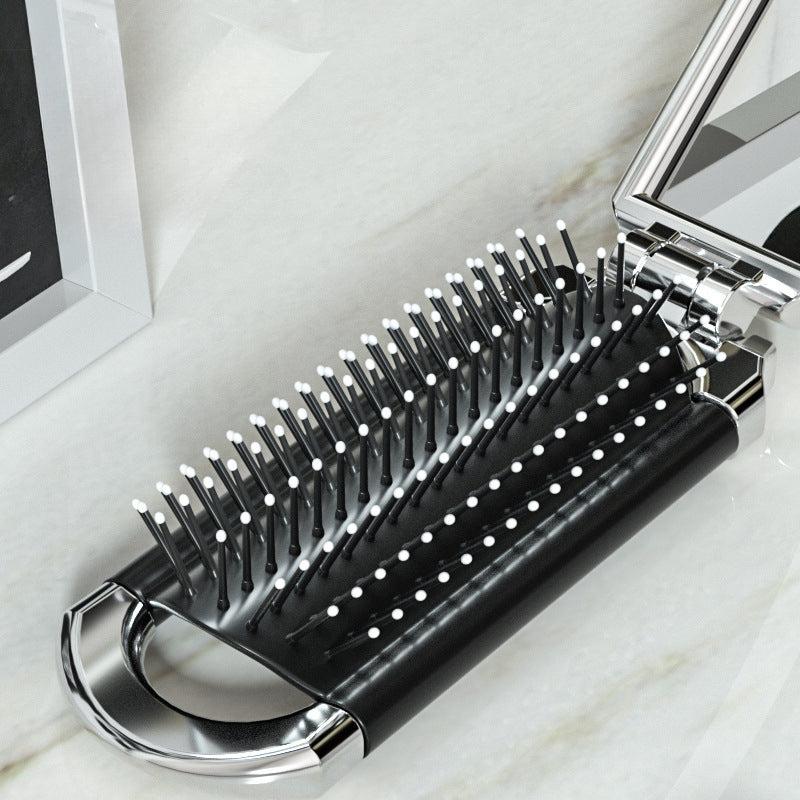 Portable Folding Hair Brush with Mirror Compact Pocket Size Comb
