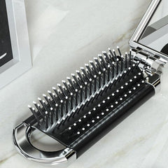 Portable Folding Hair Brush with Mirror Compact Pocket Size Comb