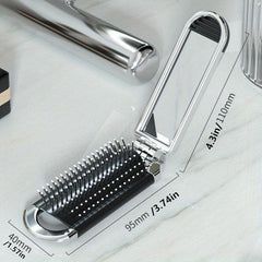 Portable Folding Hair Brush with Mirror Compact Pocket Size Comb