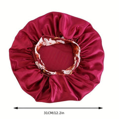 Floral Print Satin Bonnet Wide Elastic Band Night Cap