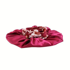 Floral Print Satin Bonnet Wide Elastic Band Night Cap
