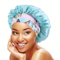 Floral Print Satin Bonnet Wide Elastic Band Night Cap