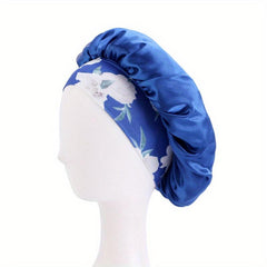 Floral Print Satin Bonnet Wide Elastic Band Night Cap