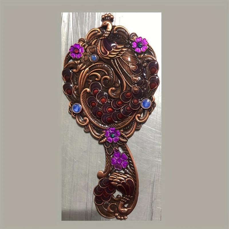 Peacock Embossed Vanity Mirror Comb Set for Women