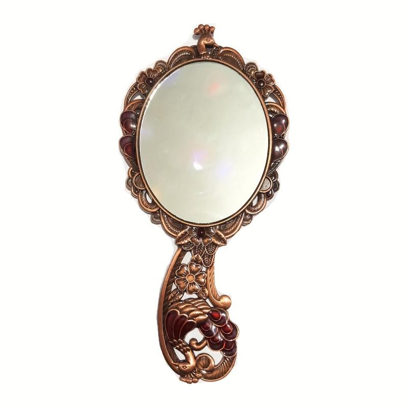 Peacock Embossed Vanity Mirror Comb Set for Women