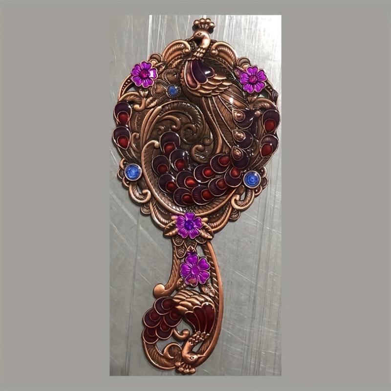 Peacock Embossed Vanity Mirror Comb Set for Women