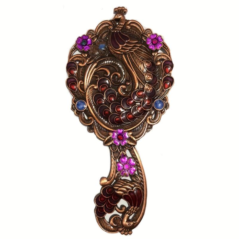Peacock Embossed Vanity Mirror Comb Set for Women
