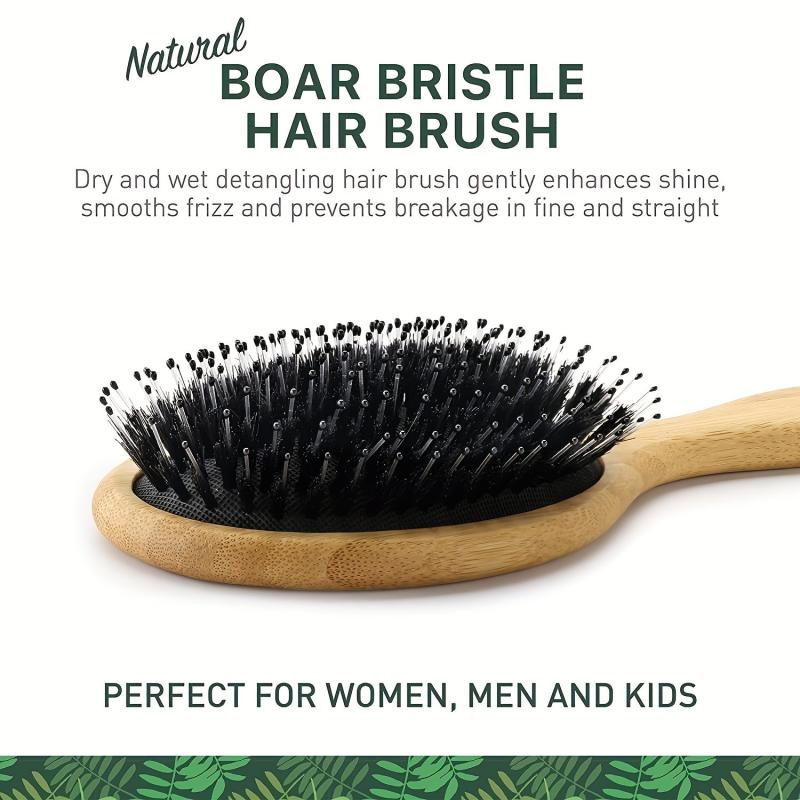 Boar Bristle Bamboo Hair Brush with Pouch - Wet & Dry Detangling
