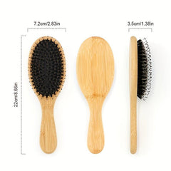Boar Bristle Bamboo Hair Brush with Pouch - Wet & Dry Detangling