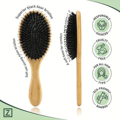Boar Bristle Bamboo Hair Brush with Pouch - Wet & Dry Detangling