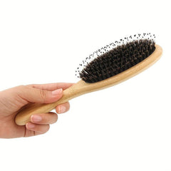 Boar Bristle Bamboo Hair Brush with Pouch - Wet & Dry Detangling