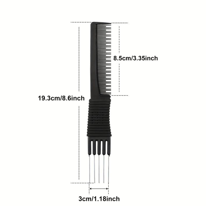 3pcs Carbon Lift Teasing Combs Metal Prong Salon Barber Household Hair Teasing