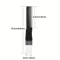 3pcs Carbon Lift Teasing Combs Metal Prong Salon Barber Household Hair Teasing
