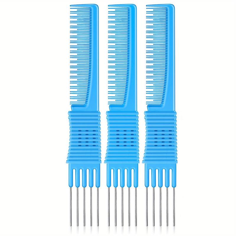 3pcs Carbon Lift Teasing Combs Metal Prong Salon Barber Household Hair Teasing