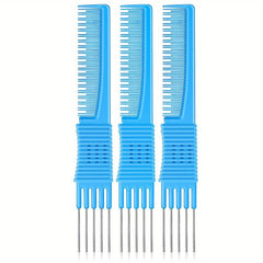 3pcs Carbon Lift Teasing Combs Metal Prong Salon Barber Household Hair Teasing