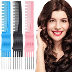3pcs Carbon Lift Teasing Combs Metal Prong Salon Barber Household Hair Teasing