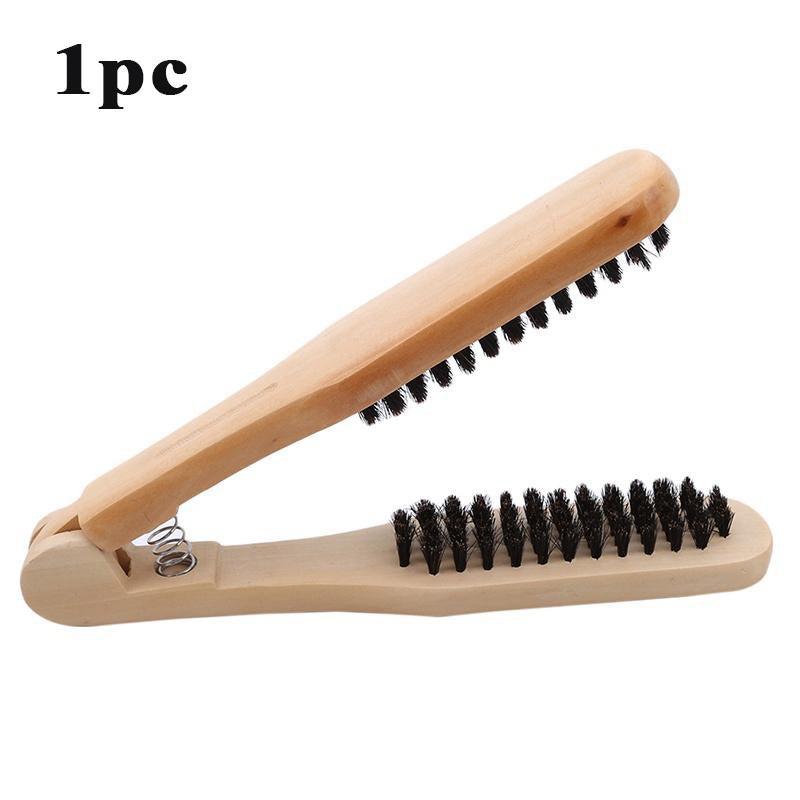 Hair Straightening Comb Clamp V-Shaped Wooden Handle Hair Comb
