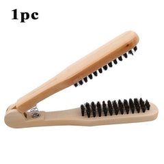 Hair Straightening Comb Clamp V-Shaped Wooden Handle Hair Comb
