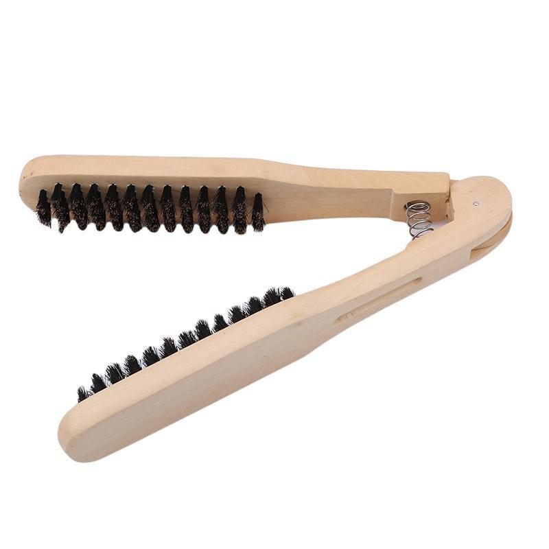 Hair Straightening Comb Clamp V-Shaped Wooden Handle Hair Comb