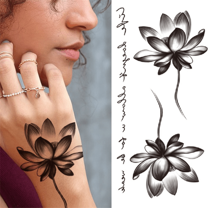 Lotus Pattern Waterproof Temporary Tattoo - Long Lasting & Easy