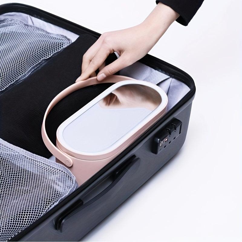 LED Mirror Makeup Organizer Box Portable Travel Case