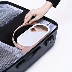 LED Mirror Makeup Organizer Box Portable Travel Case