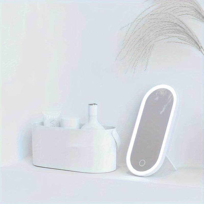 LED Mirror Makeup Organizer Box Portable Travel Case