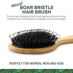 Boar Bristle Hair Brush & Pouch for Women Men Dry Wet Detangling Hair Oval