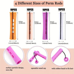 40pcs Natural Hair Perm Rods Set 4 Sizes Wave Rods DIY Hair Styling