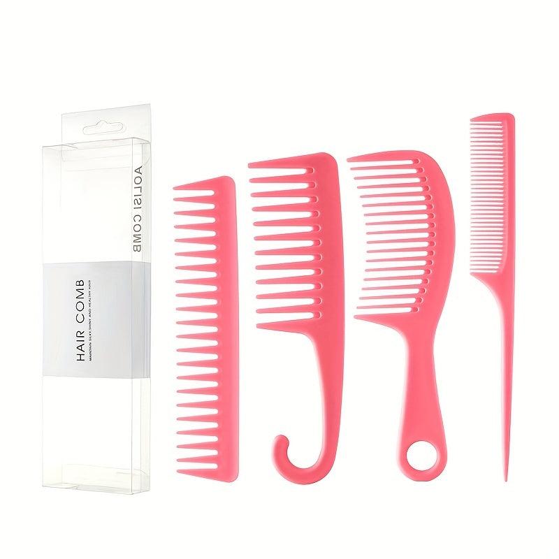 4pcs Hair Comb Set Wide/Fine Tooth Rat Tail Comb Shower Comb With Hook