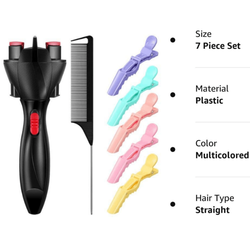 7pcs Automatic Hair Braider Set with Rat Tail Comb and Clips