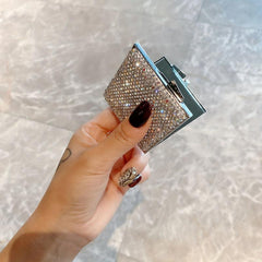 Rhinestone Decor Makeup Mirror Double Side Folding Square Mini Vanity Mirror