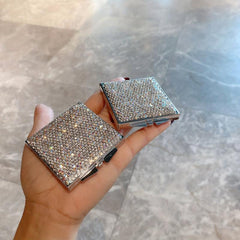 Rhinestone Decor Makeup Mirror Double Side Folding Square Mini Vanity Mirror
