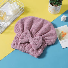 Coral Fleece Bowknot Hair Dryer Cap Quick Dry Towel