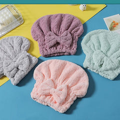 Coral Fleece Bowknot Hair Dryer Cap Quick Dry Towel