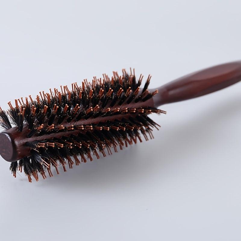 Round Comb Wooden Handle Bristle Brush Anti Static Hair Brush
