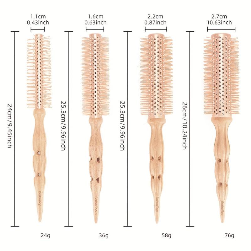 Beech Wooden Round Rolling Comb Anti static Curling Comb
