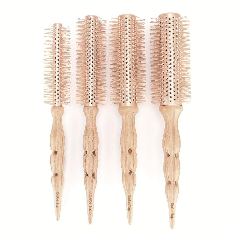 Beech Wooden Round Rolling Comb Anti static Curling Comb