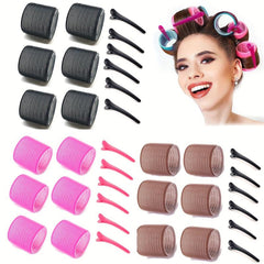 12pcs Self-Adhesive Curler & Clips Set Heatless Hair Rolling DIY Tools