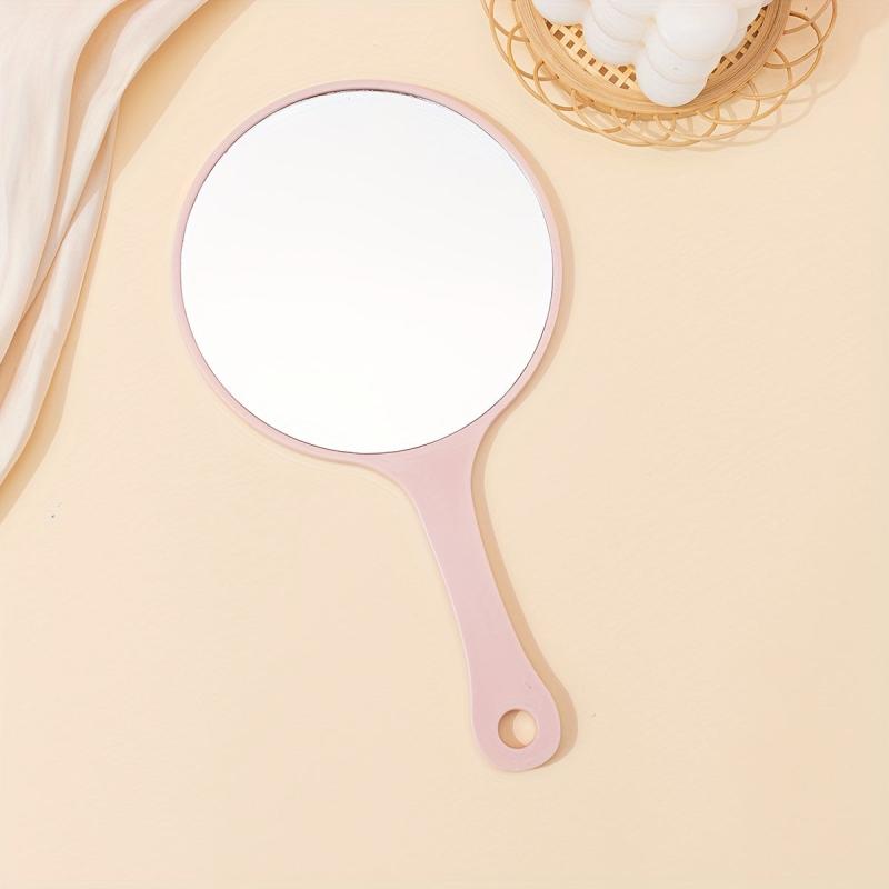 Pink Round Hand Mirror Lightweight Hand Held Mirror Small Portable Beauty Mirror