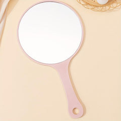 Pink Round Hand Mirror Lightweight Hand Held Mirror Small Portable Beauty Mirror