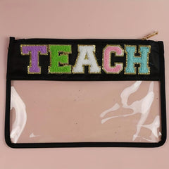 Personalized Teacher's Gift Zipper Pencil Pouch with Chenille Letter Patch